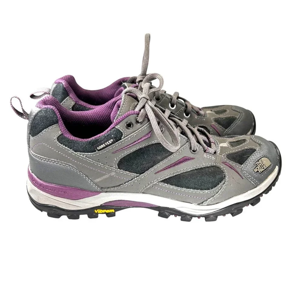 The North Face Gore-Tex Hiking Boots Shoes Gray Purple Vibram Sole Size 9 Trail - Picture 2 of 16